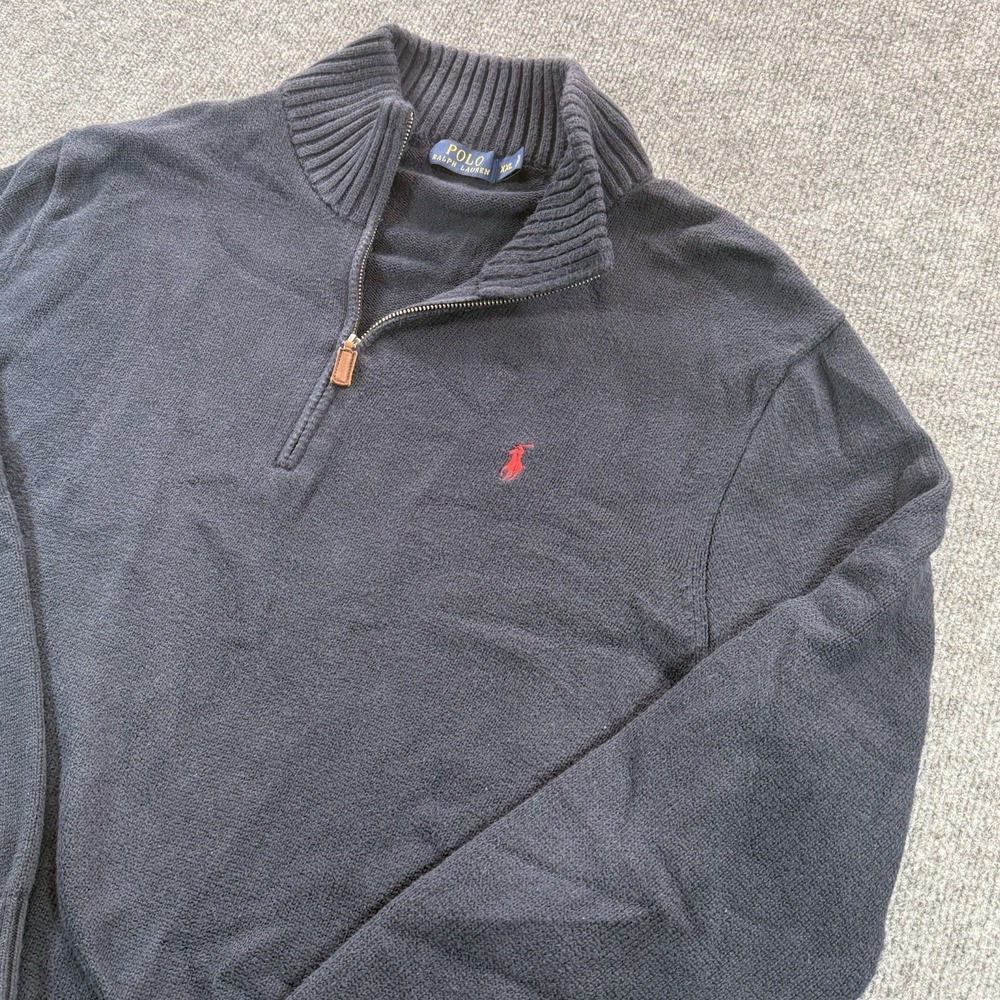 Polo Ralph Lauren Sweater Men's XXL Gray 1/4 Zip Knit Red Pony Logo